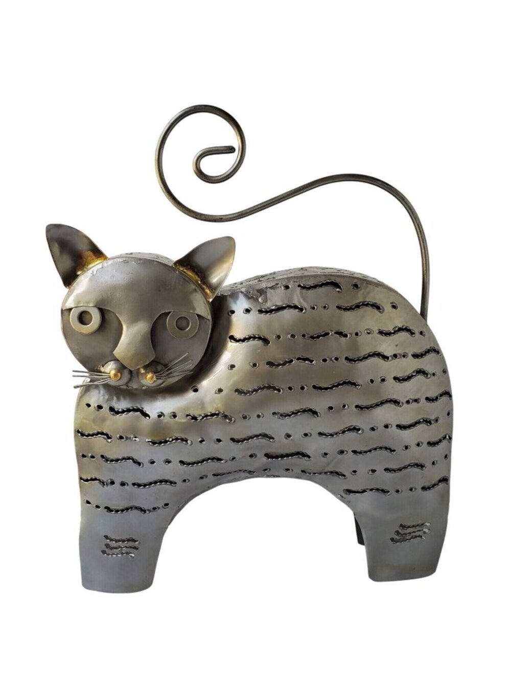 Vintage Metal Cat Votive Candle Holder Whimsical Folk Art Decor 15.5"‎